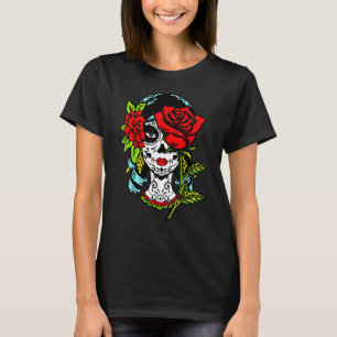 Camiseta La Catrina Santa Morte Rosa Caveira de Açúcar Cala