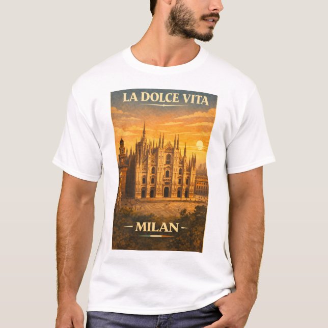 Camiseta La Dolce Vita - Milan Vintage Travel Poster (Frente)