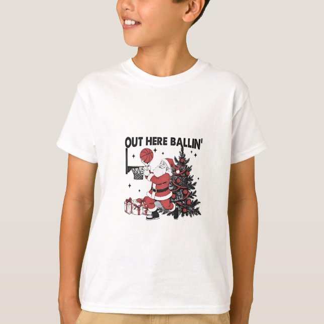 Camiseta Lá Fora, Batendo Basquete, Esportes De Natal (Frente)