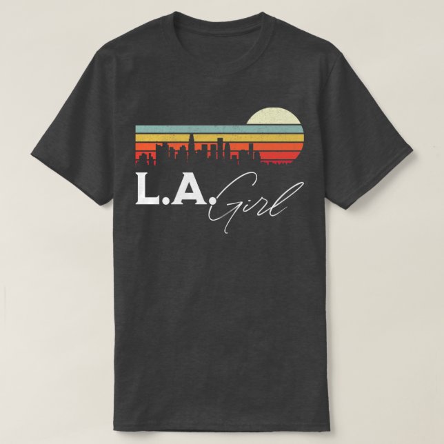 Camiseta LA Girl Retro Sunset City Skyline Souvenir (Frente do Design)