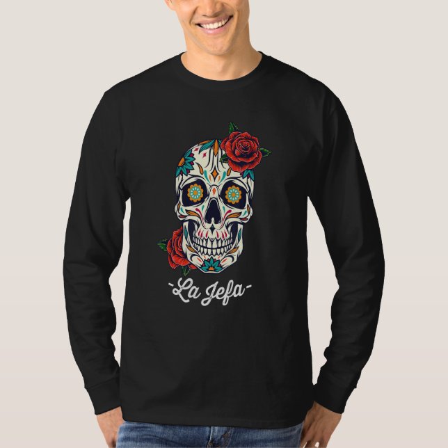 Camiseta La Jefa Floral Sugar Skull Dia De Los Muertos (Frente)