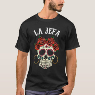 Camiseta La Jefa Sugar Skull Dia De Los Muertos Roupa Mex
