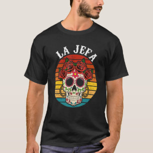 Camiseta La Jefa Sugar Skull Mexicano Dia De Los Muertos-De
