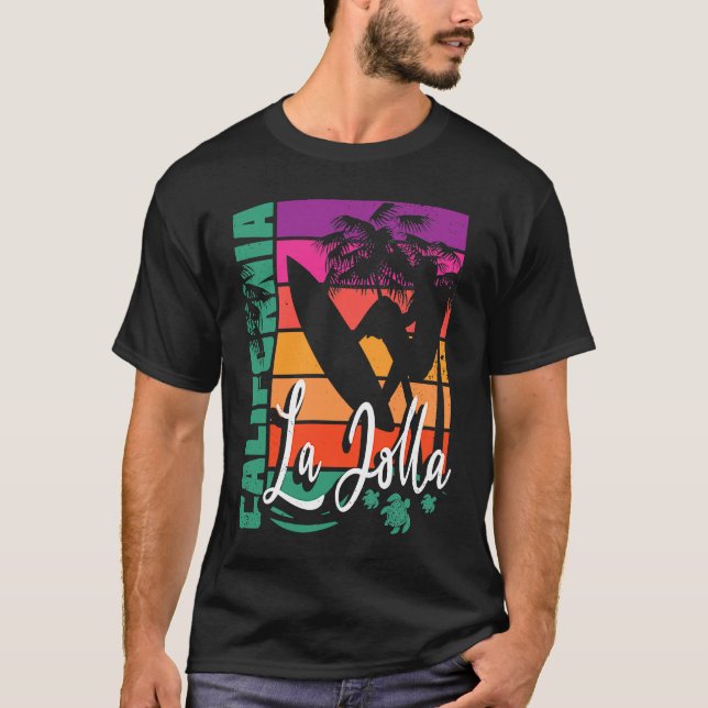 Camiseta La Jolla California Retro Sunset Beach Surfer Souv (Frente)