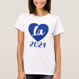 Camiseta ,la KAMALA coração 2024 texto azul de script