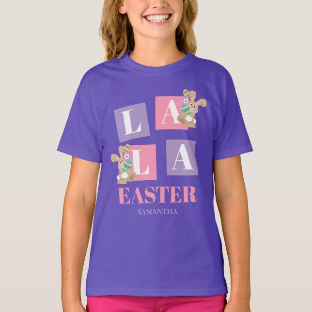 Camiseta La La Easter Cute Bunny Purple Girls (Frente)