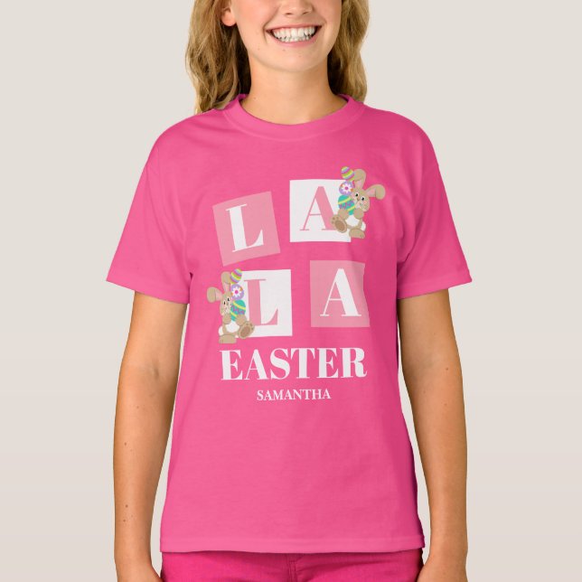Camiseta La La Páscoa Bunny Rosa Meninas  (Frente)