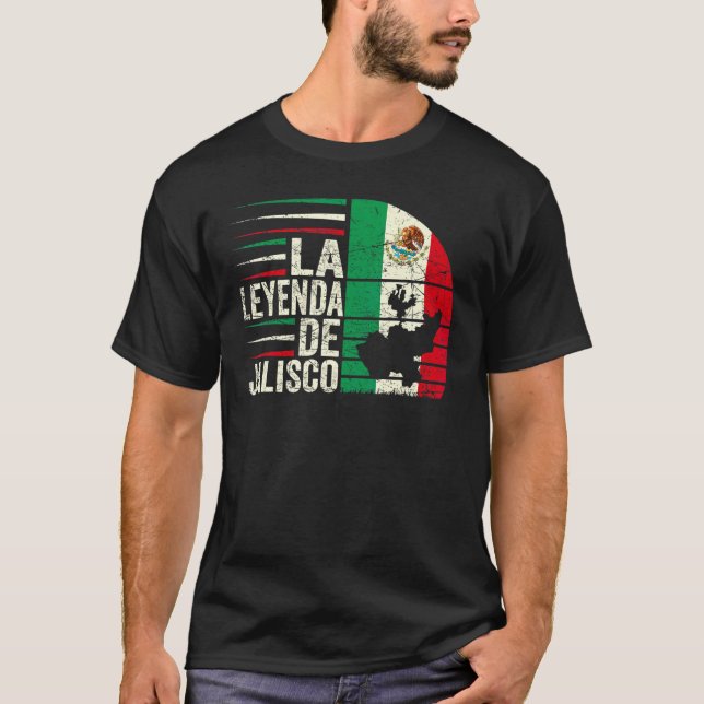 Camiseta La Leyenda De Jalisco Mapa da Bandeira Mexicana Vi (Frente)