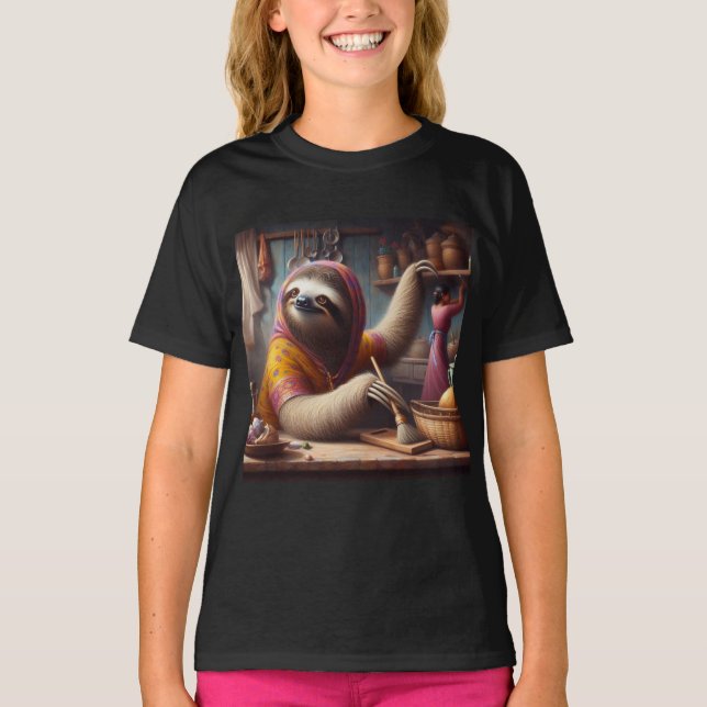 Camiseta Lã Limpando uma cozinha (Frente)