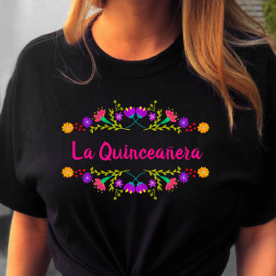 Camiseta La Quinceanera Festa Mexicana Preta de Aniversário