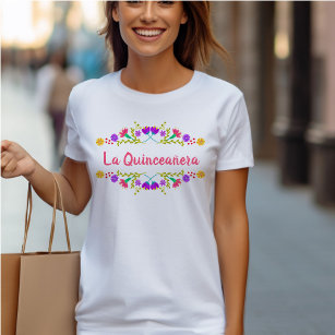 Camiseta La Quinceanera mexicana Fiesta Floral Birthday