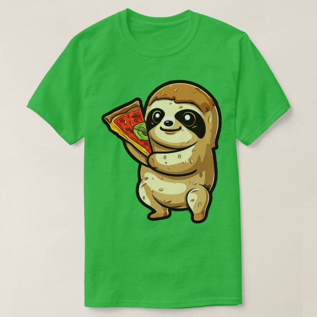 Camiseta Lã segurando uma fatia de pizza (Frente do Design)