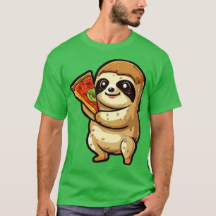 Camiseta Lã segurando uma fatia de pizza