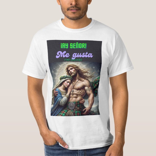 Camiseta La Virgen María y el Guerrero: Humor divino (Frente)