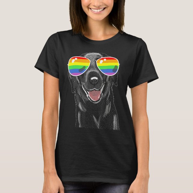 Camiseta Lab Negro Orgulho gay Sinalizador de Cachorros LGB (Frente)