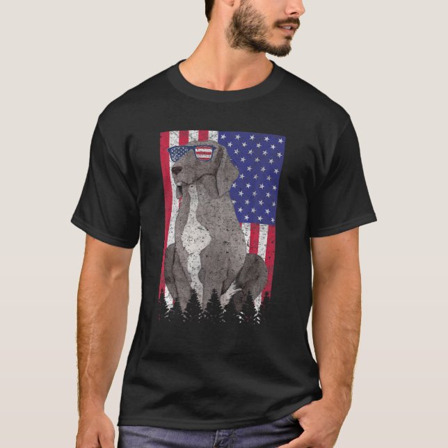 Camiseta Lab Pointer Patriotic Dog USA Orgulho Americano Ba (Frente)