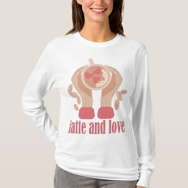 Camiseta Lábio e xícara de amor, mãos e café, citação de T- (Frente)