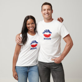 Camiseta Lábios Americanos Vermelho Branco e Azul