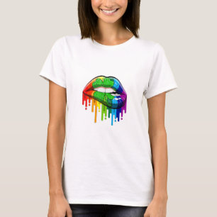 Camiseta Lábios arco-íris com 4 trevo folha