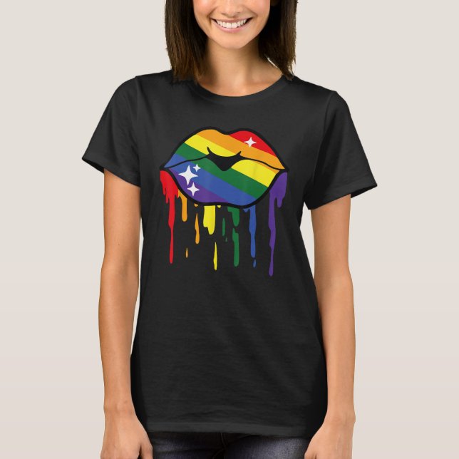 Camiseta Lábios arco-íris orgulho da comunidade de paz LGBT (Frente)