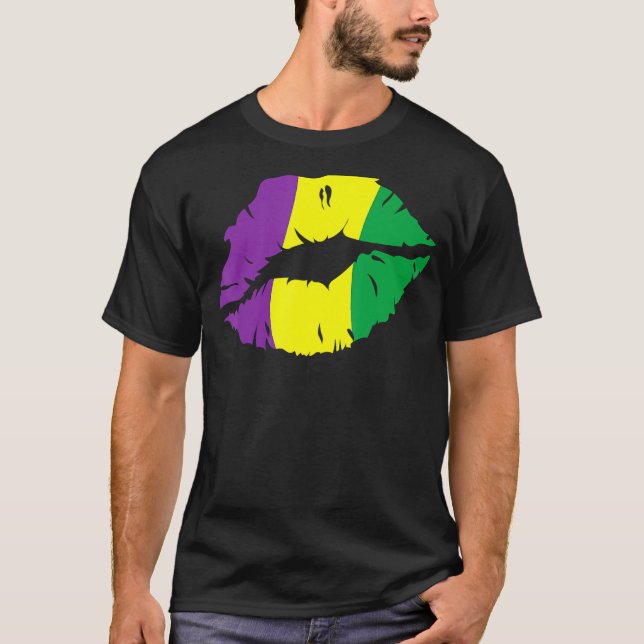 Camiseta Lábios Beijam Mardi Gras New Orleans Para Mulheres (Frente)