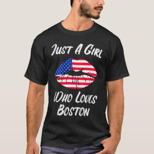 Camiseta Lábios Boca Amor Bandeira Americana Boston