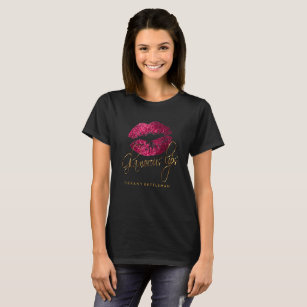 Camiseta Lábios brilhantes de cor rosa-quente