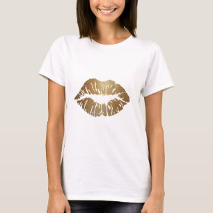Camiseta lábios brilhantes Dourados, estilo luxo