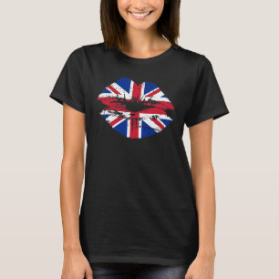 Camiseta Lábios BRITÂNICOS da bandeira de Union Jack