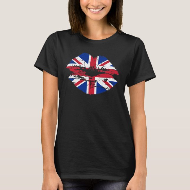 Camiseta Lábios BRITÂNICOS da bandeira de Union Jack (Frente)