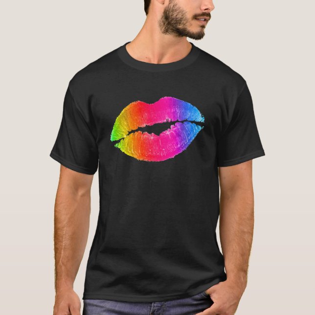 Camiseta Lábios Coloridos Maquiagem de Batom (Frente)