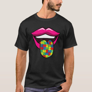 Camiseta Lábios Com Língua Para Fora Puzzle Fofo de Conscie