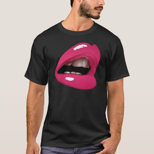 Camiseta Lábios cor-de-rosa grandes (Frente)