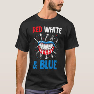 Camiseta Lábios de 4 de Julho Vermelho Branco e Azul para M