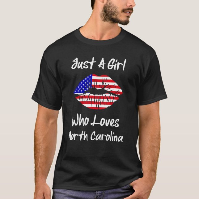 Camiseta Lábios De Bandeira Americanos Apenas Uma Menina Qu (Frente)