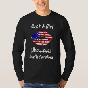 Camiseta Lábios De Bandeiras Americanas Apenas Uma Menina Q
