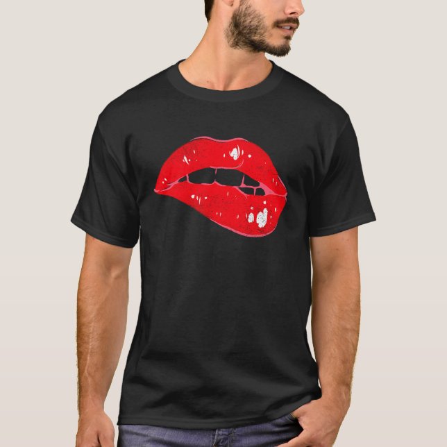 Camiseta lábios de cheio beijando boca vermelha (Frente)
