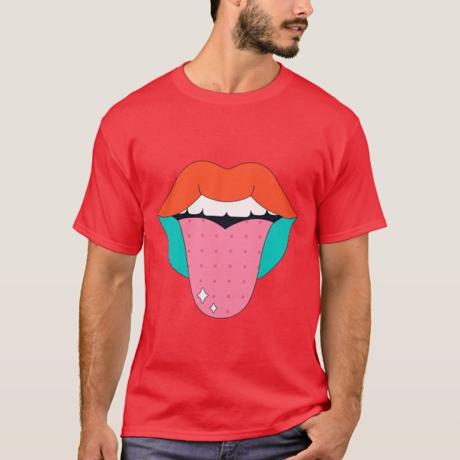 Camiseta Lábios de desenho animado com língua em estilo ret (Frente)