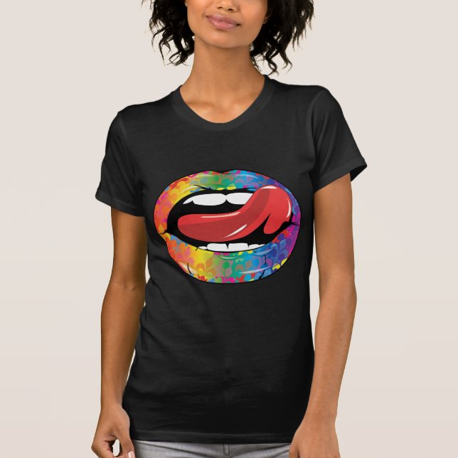 Camiseta Lábios de Fleur De Arco-íris Licking (Frente)