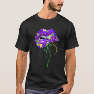 Camiseta Lábios de Mardi Gras Fantasia de Carnaval Roxo & D