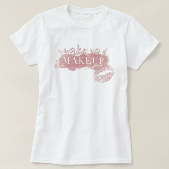 Camiseta Lábios de Menina Rosa de Maquiagem (Frente do Design)