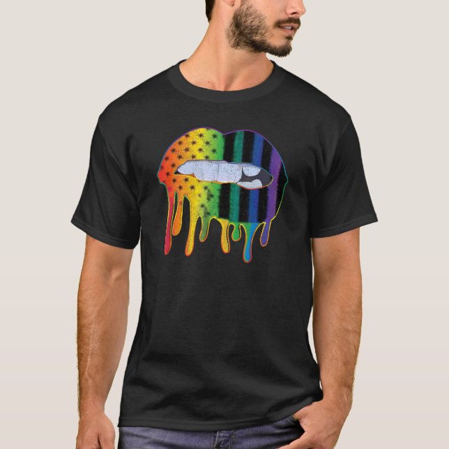 Camiseta Lábios de Pavilhão Americano Lgbtq Orgulho gay do  (Frente)
