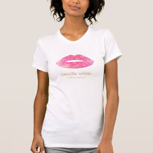 Camiseta Lábios De Sequência Rosa De Artista Divertida Make