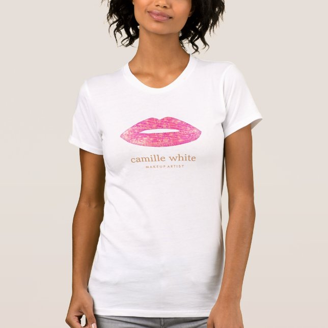 Camiseta Lábios De Sequência Rosa De Artista Divertida Make (Frente)