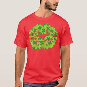 Camiseta Lábios de Shamrock Verde Beije Dia de São Patrício
