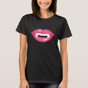 Camiseta Lábios De Vampiro Rosa Sorridentes Com Presas