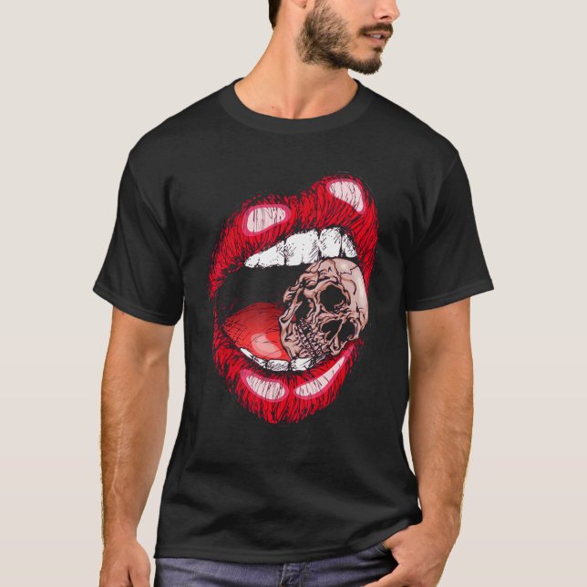 Camiseta Lábios dentes mordendo crânio (Frente)