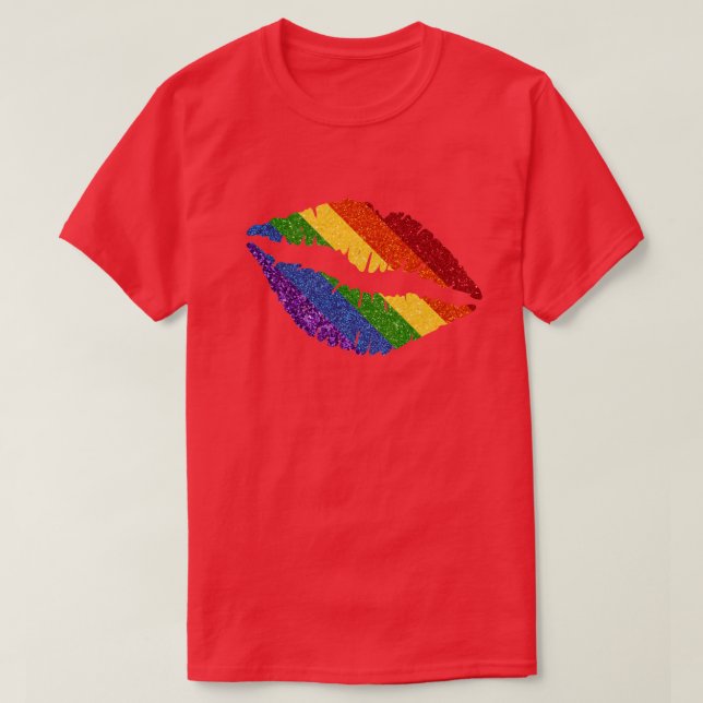 Camiseta Lábios do Orgulho Arco-Íris LGBT (Frente do Design)