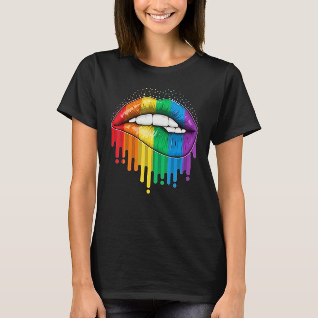 Camiseta Lábios do Orgulho Lgbt Gay do Arco Arco-Íris Lésbi (Frente)