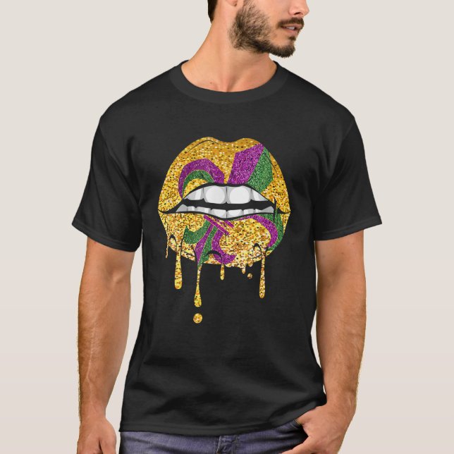 Camiseta Lábios do Partido Mascarada de Festas Mardi Gras G (Frente)